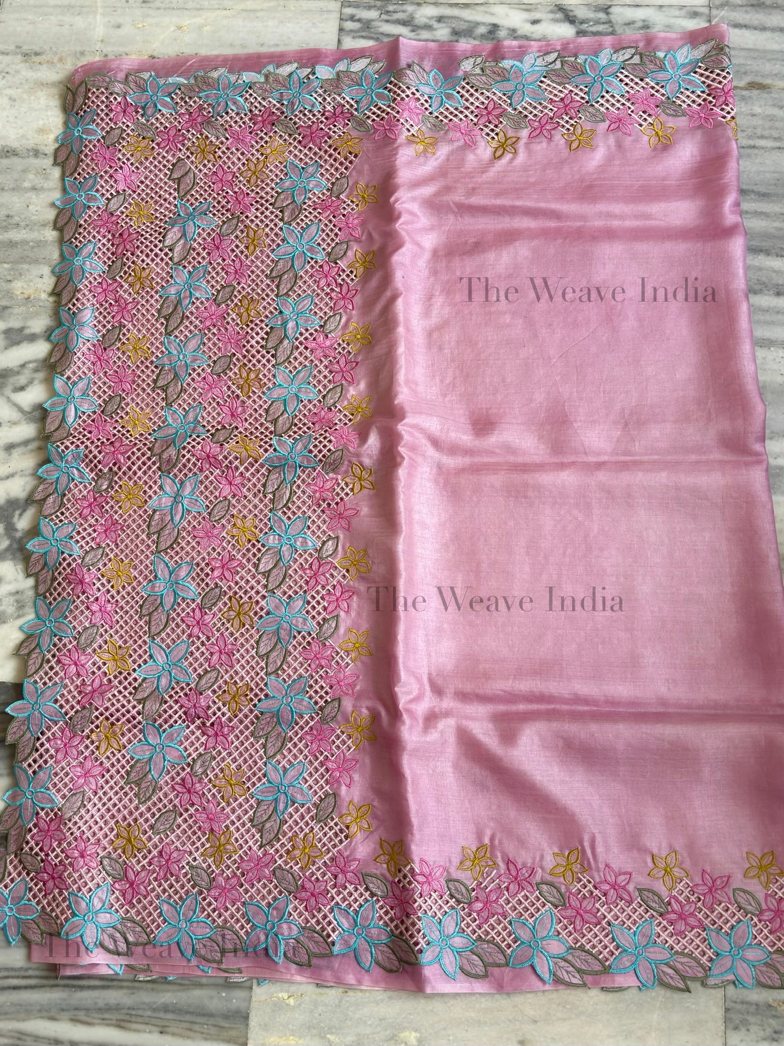 Petal Rose- Tussar Cutwork Saree - Image 6