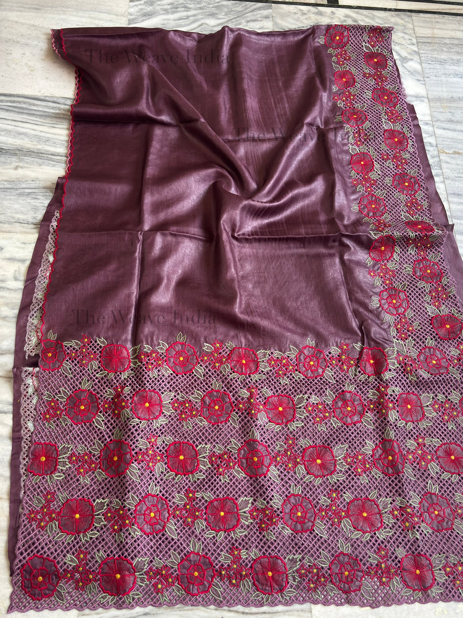 Coffee Bloom- Tussar Cutwork Saree