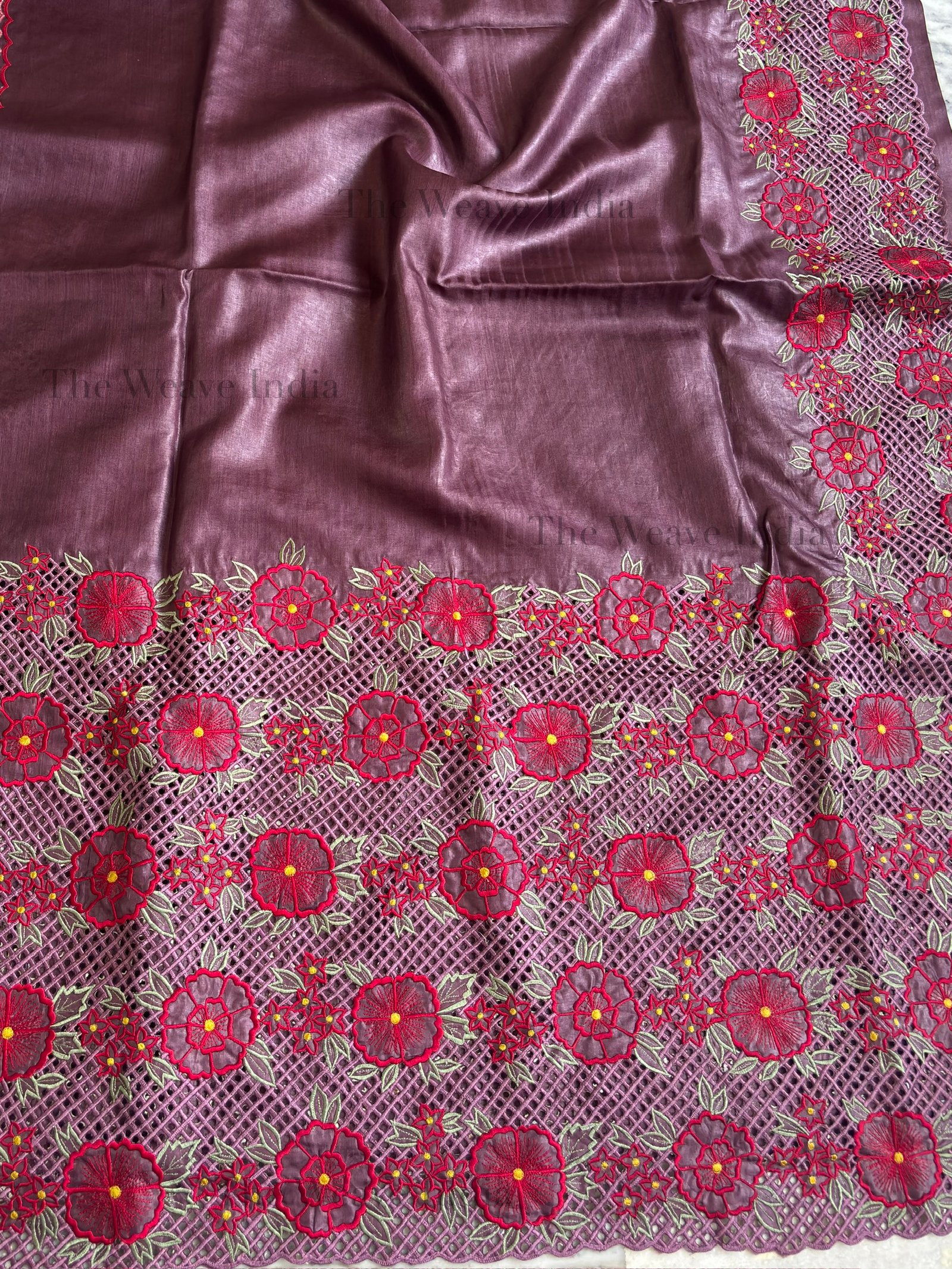 Coffee Bloom- Tussar Cutwork Saree - Image 2