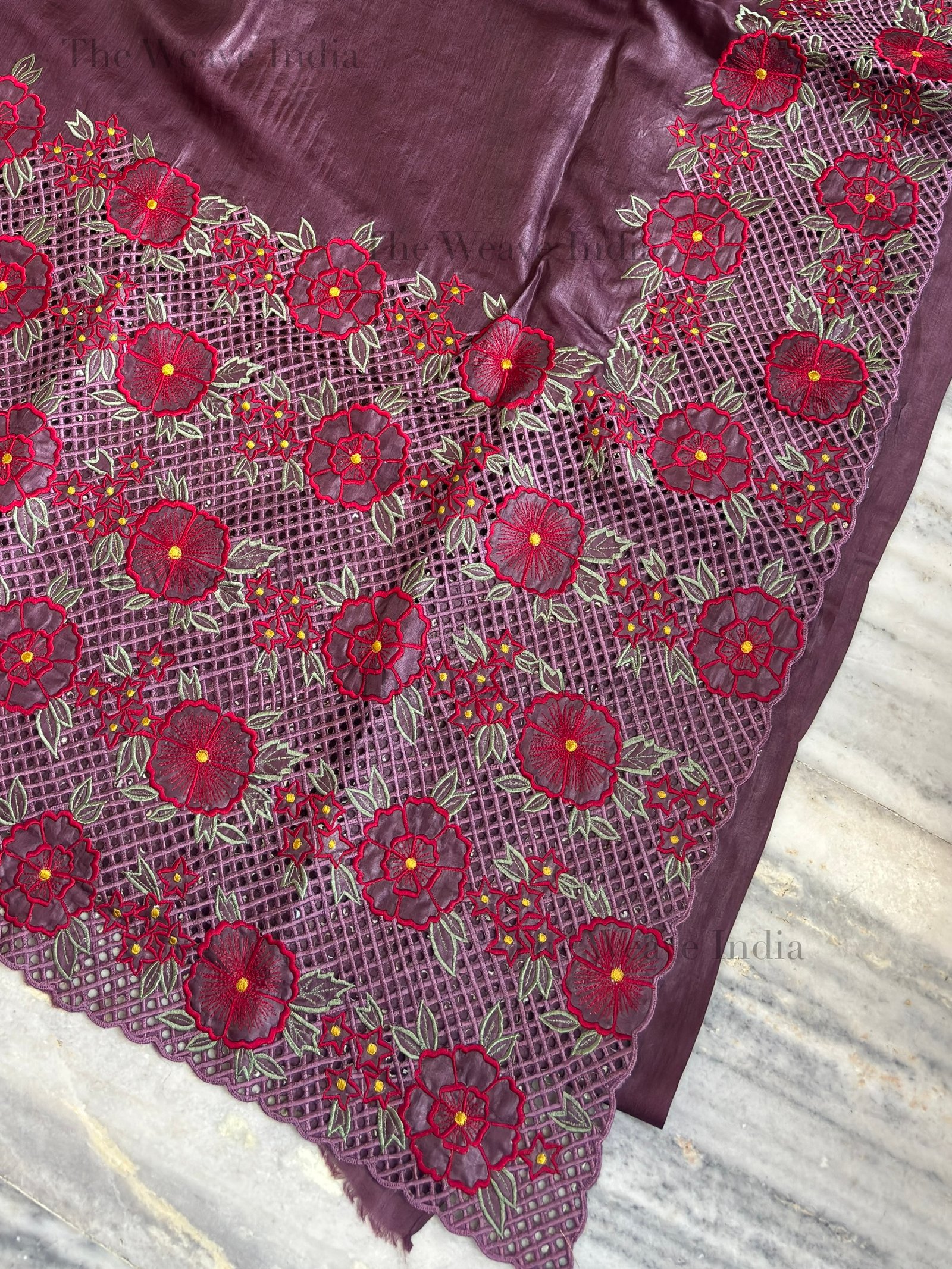 Coffee Bloom- Tussar Cutwork Saree - Image 4