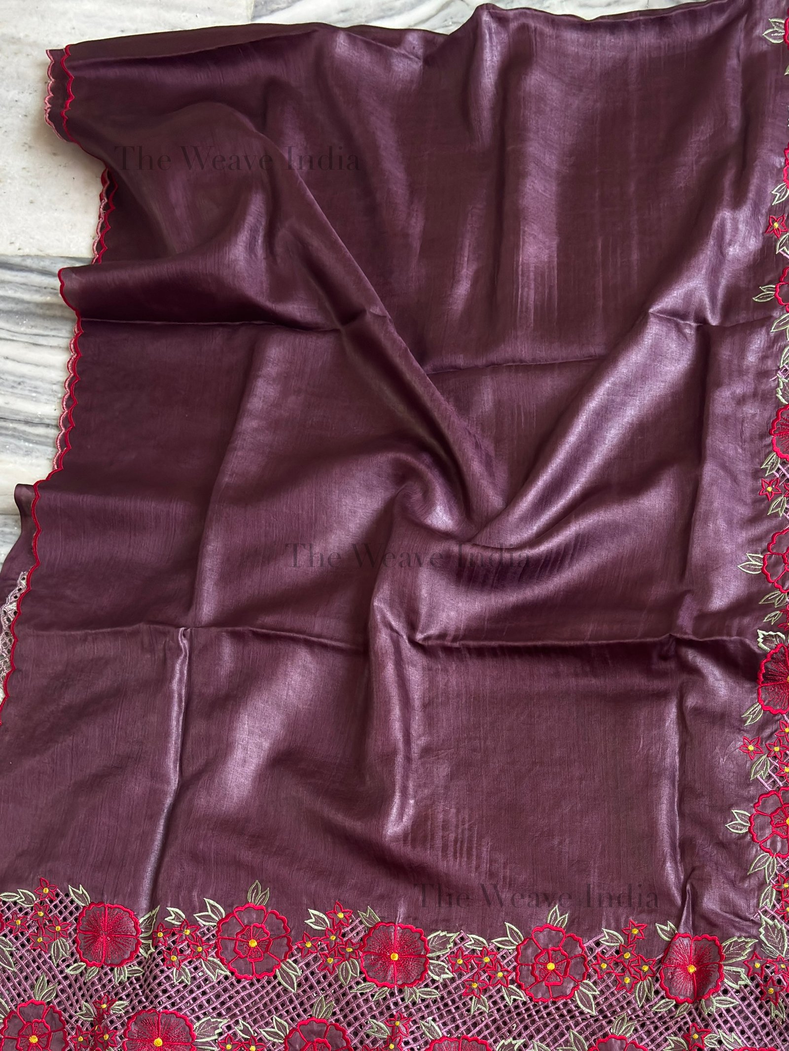 Coffee Bloom- Tussar Cutwork Saree - Image 3