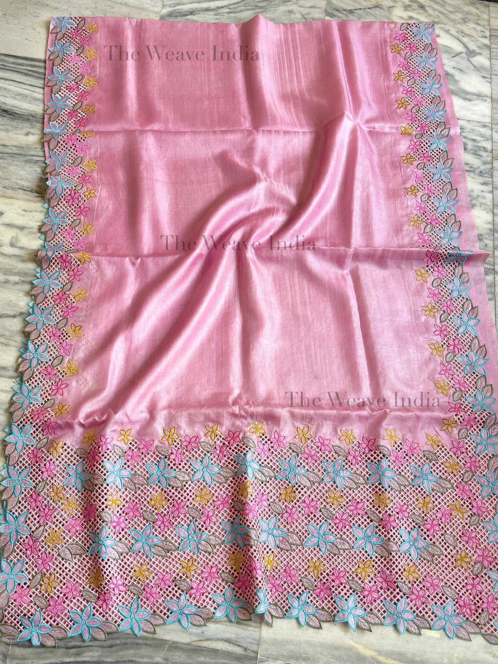 Petal Rose- Tussar Cutwork Saree