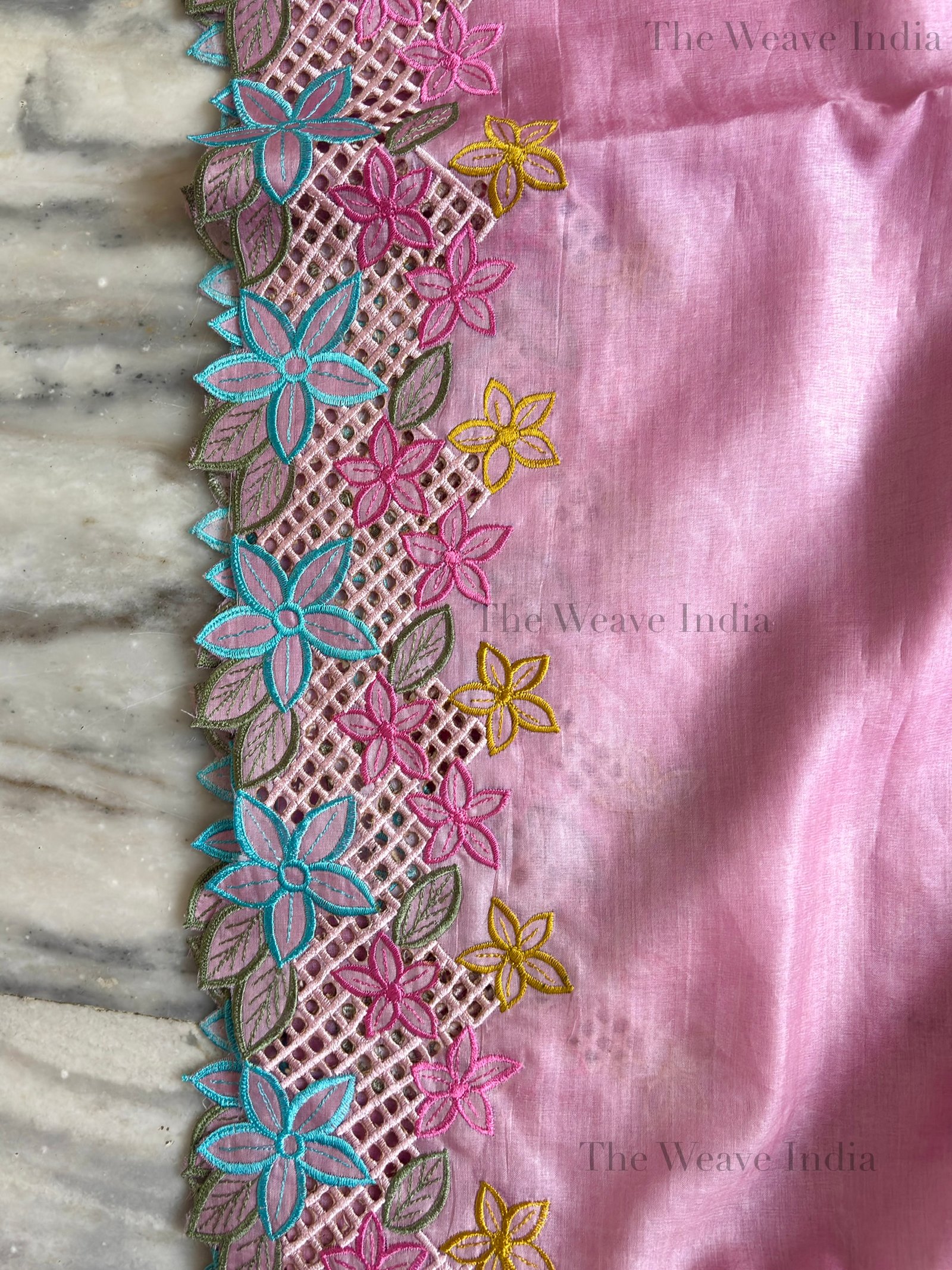 Petal Rose- Tussar Cutwork Saree - Image 3