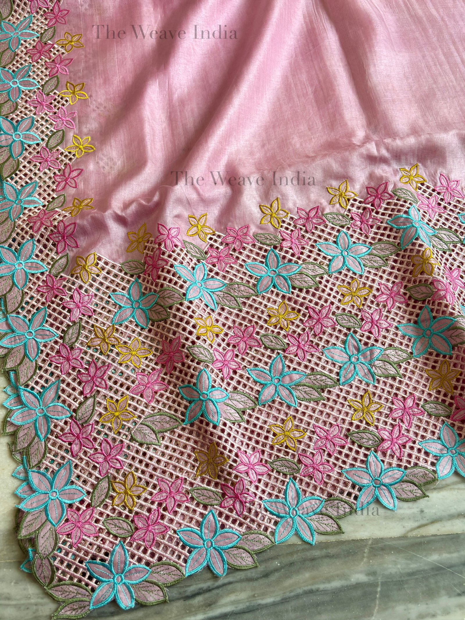 Petal Rose- Tussar Cutwork Saree - Image 5