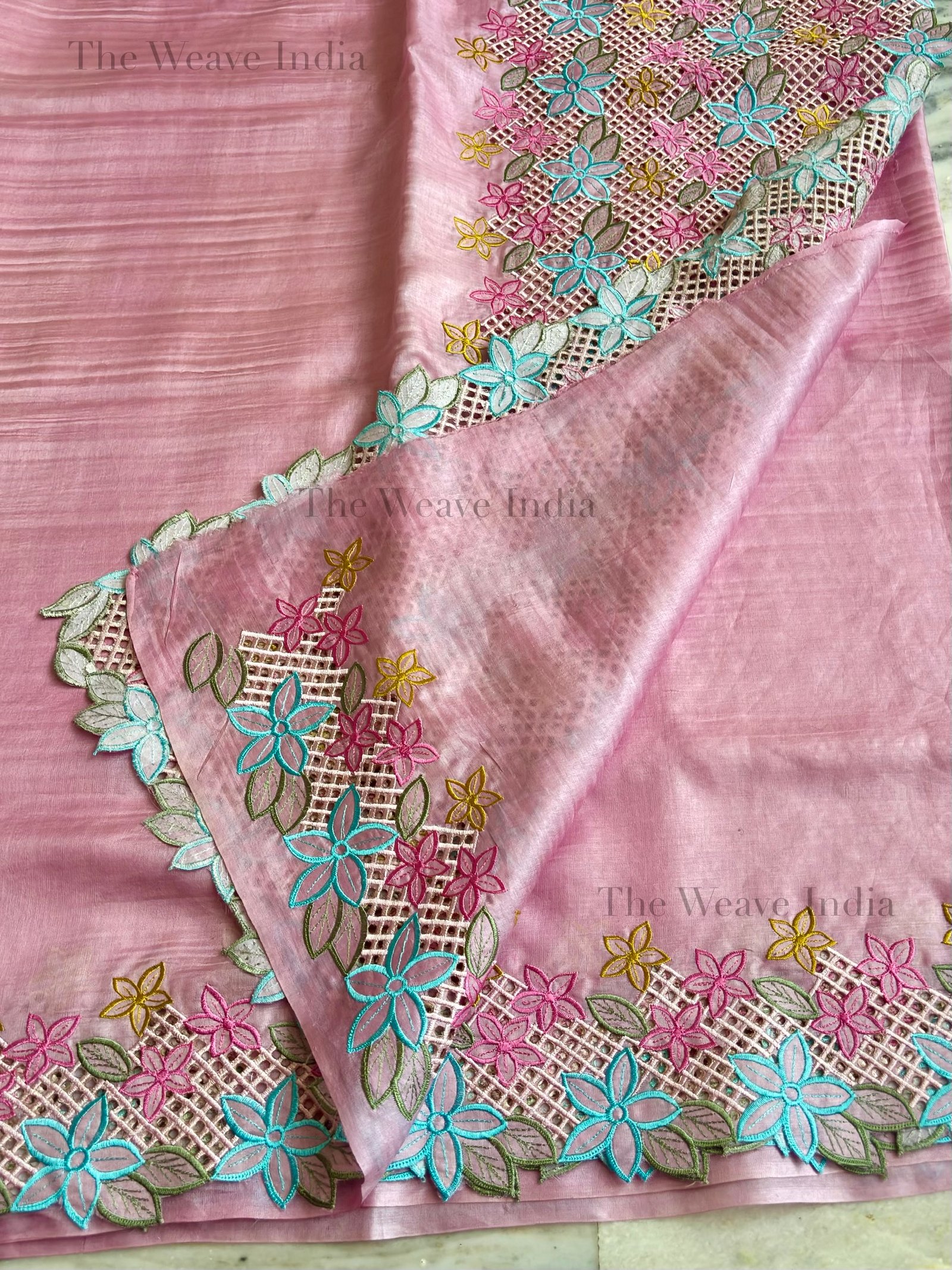Petal Rose- Tussar Cutwork Saree - Image 4