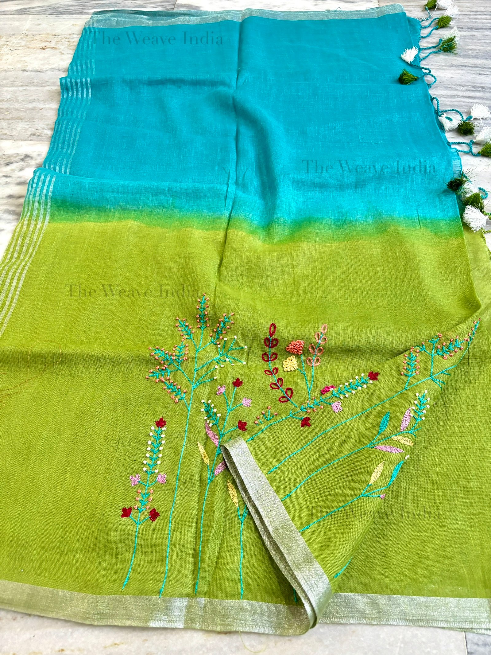 Mind Ocean Flora Linen Saree