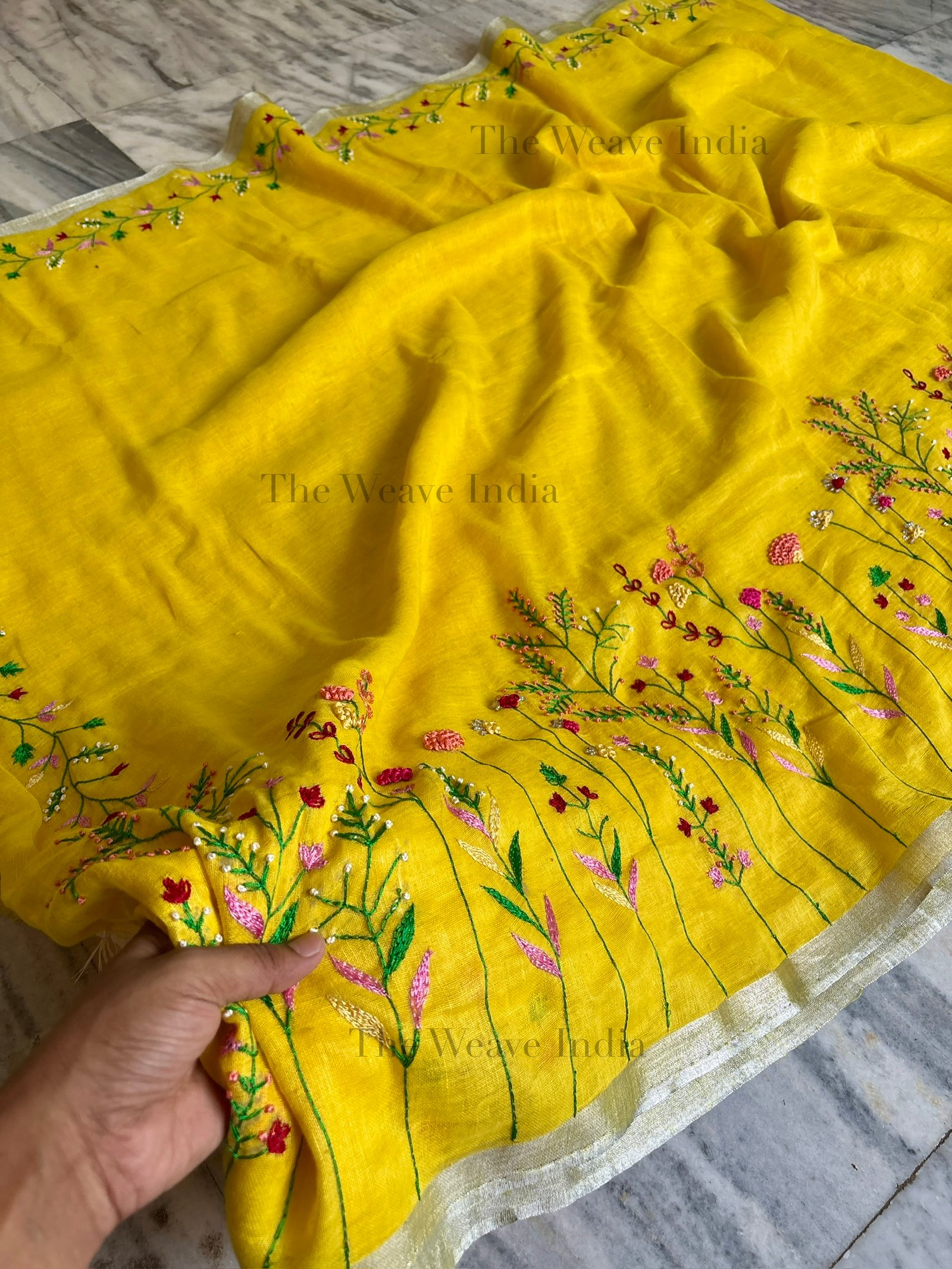 Sunshine Yellow Pure Linen Saree (Full Saree)