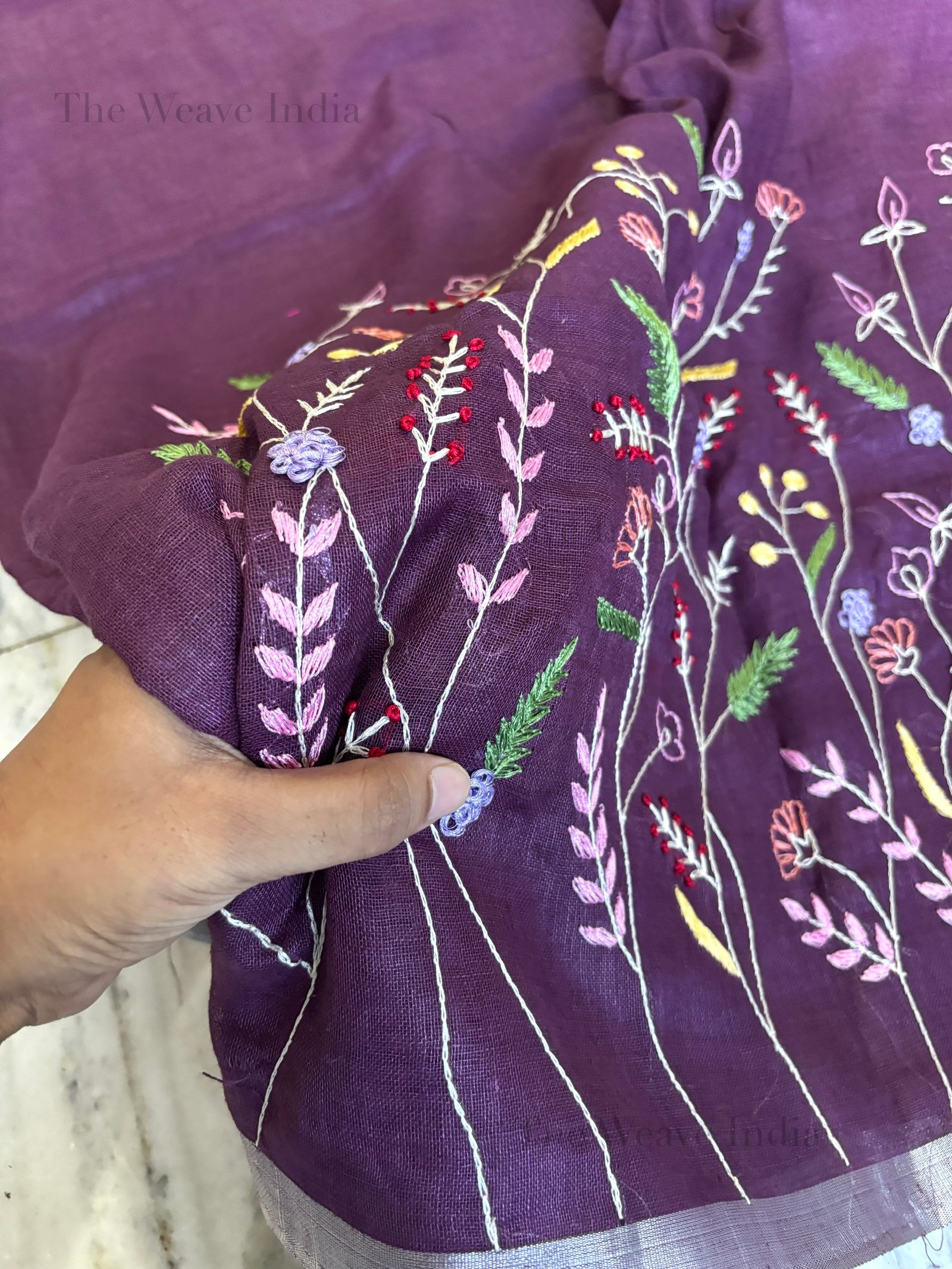 Velvet Wine Pure Linen Saree
