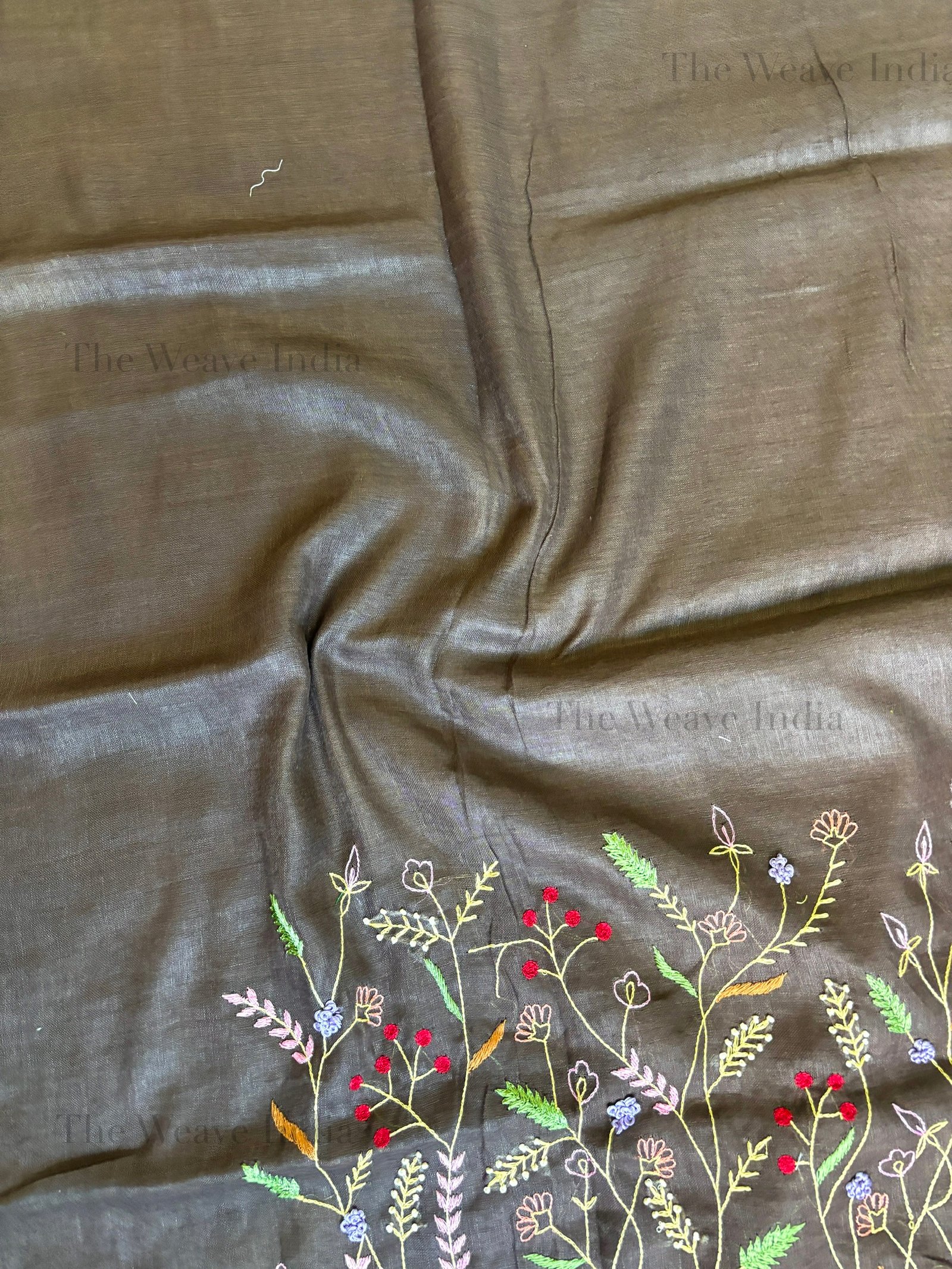Coffee Bloom Pure Linen Saree - Image 4