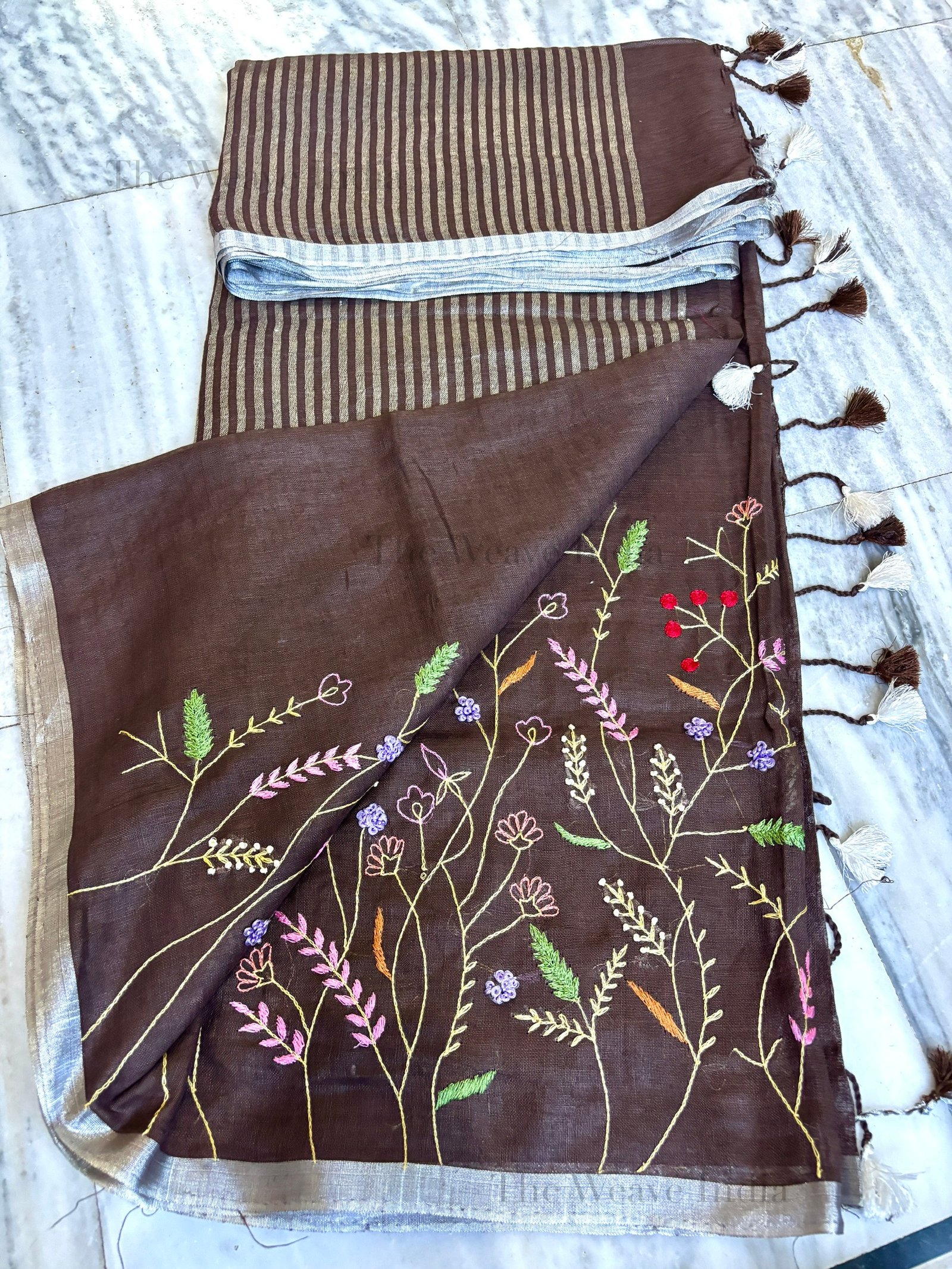 Coffee Bloom Pure Linen Saree