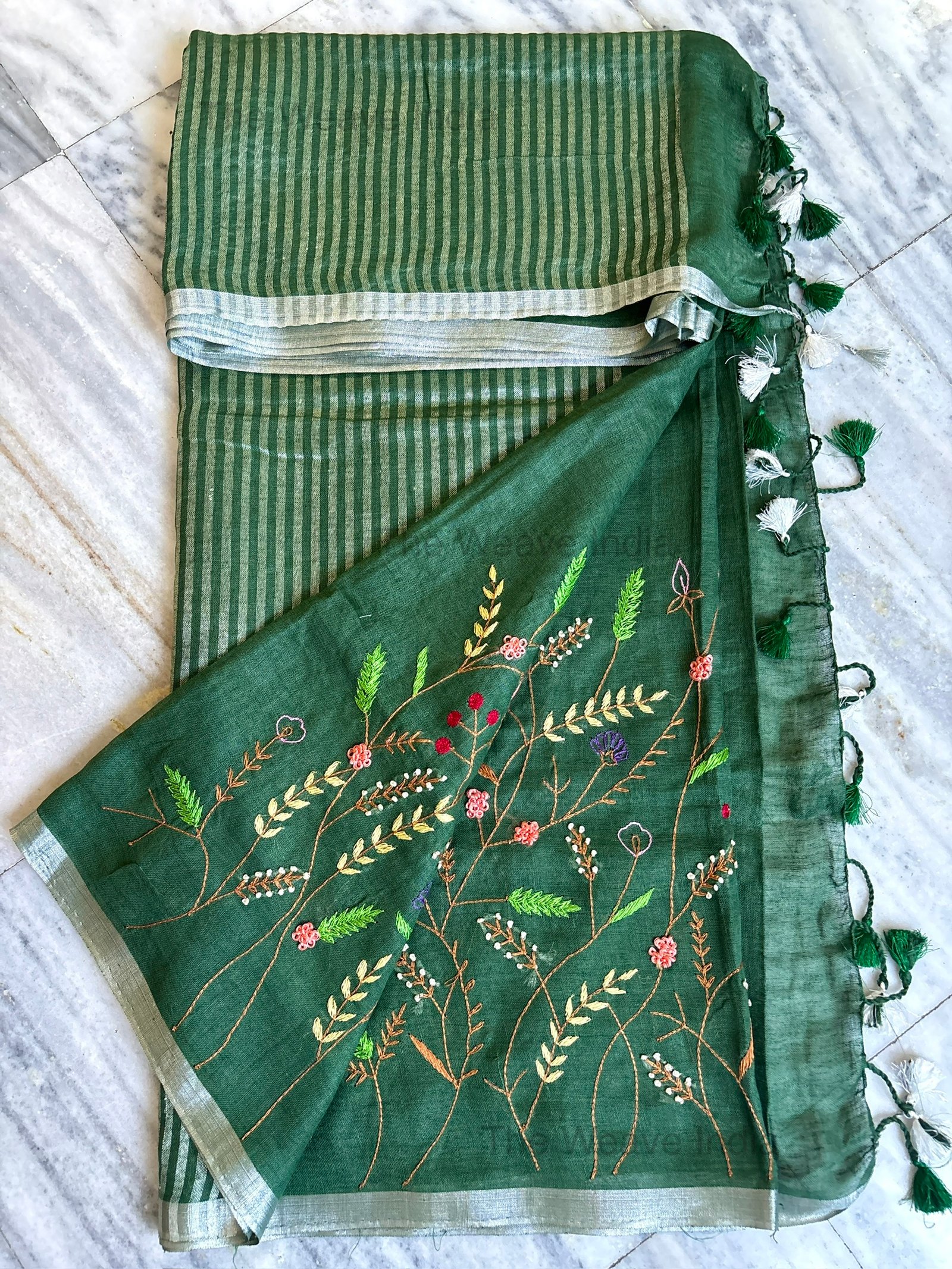 Mehandi Green Linen Knot Saree